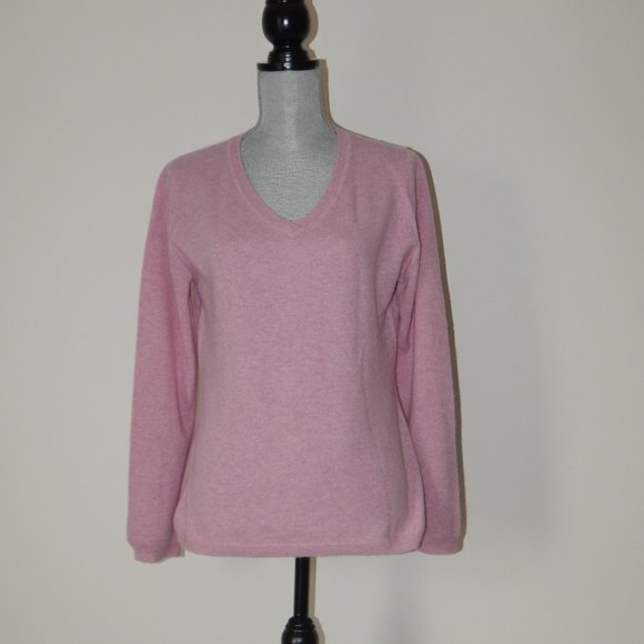 Qi CASHMERE V-NECK PULLOVER SWEATERDUSTY ROSE LG